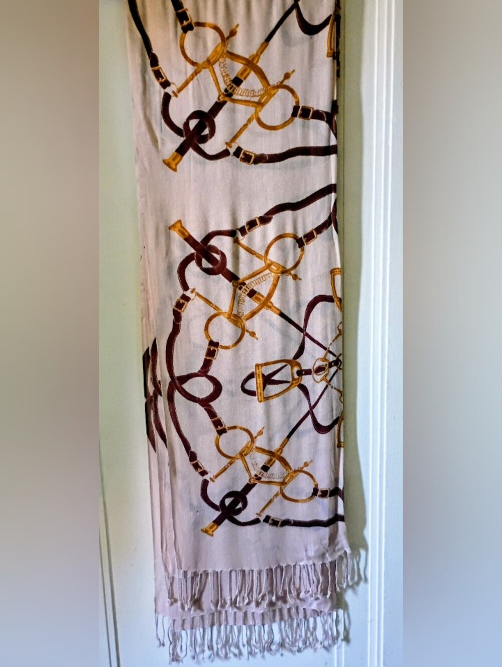 Home Accents Cream Curtain Panel with Brown and Gold Equestrian Print